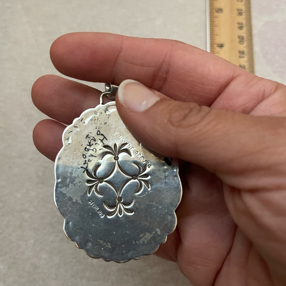 Authentic Navajo Sterling Silver Large Pendant with Turquoise by Sunshine Reeves - Picture 5 of 7